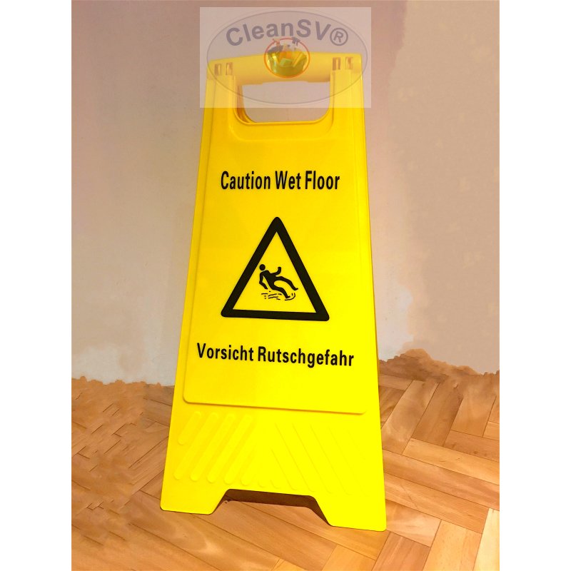 2 x Achtung Rutschgefahr Aufsteller 2-seitig beschriftet klappbar gelb Englisch Warnschild Caution Wet Floor 