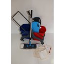 CleanSV® Wischset PE 50  - Reinigungswagen PE mit Presse, MopSet 50 cm: 3 Baumwollmop, Halter, Telskopstiehl