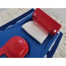 CleanSV® Wischset Kunststoff,  Laschenmop 50 cm Lamo, Ablage, Reinigungswagen 2 x 18 Liter Eimer, Presse, Deichsel, 1 Laschenmop Halter Lamo, 3 x Laschenmop Baumwolle, Teleskopstiehl