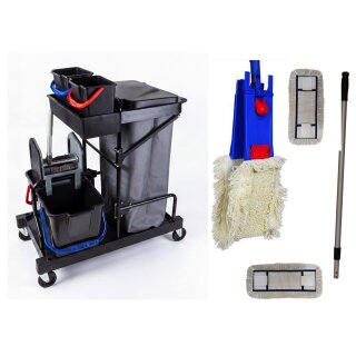 CleanSV Wischset kleiner Servicewagen PE Laschenmop 40 cm Lamo, 3x Laschenmoop, Laschenmophalter, Teleskopstiehl